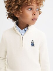 Reiss Ecru Hubert 9-14 yrs Wool Motif Half-Zip Funnel Neck Jumper - Image 4 of 6