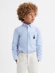 Reiss Soft Blue Matis Junior Slim Fit Button-Down Collar Motif Shirt - Image 1 of 5