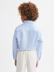 Reiss Soft Blue Matis Junior Slim Fit Button-Down Collar Motif Shirt - Image 4 of 5