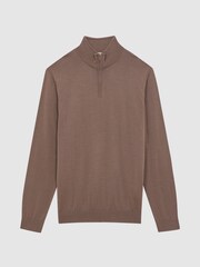 Reiss Brown Sugar Blackhall Merino Wool Half-Zip Funnel Neck Jumper - Image 2 of 4