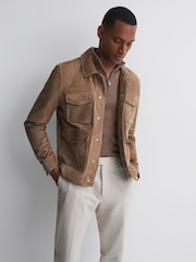 Reiss Brown Sugar Blackhall Merino Wool Half-Zip Funnel Neck Jumper - Image 3 of 4