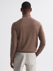 Reiss Brown Sugar Blackhall Merino Wool Half-Zip Funnel Neck Jumper - Image 4 of 4
