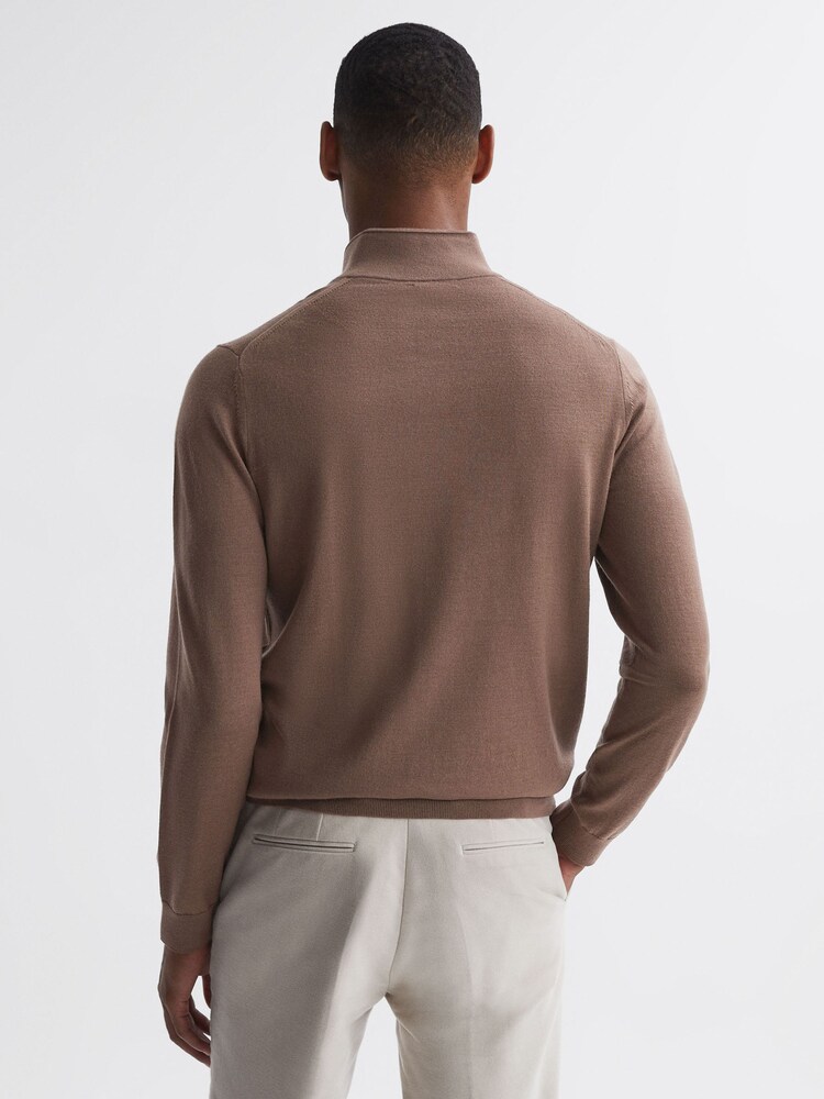 Reiss Brown Sugar Blackhall Merino Wool Half-Zip Funnel Neck Jumper - Image 4 of 4