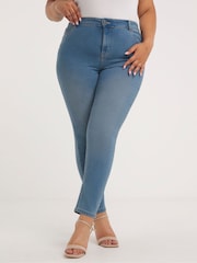 Simply Be Blue Lexi High Waisted Super Stretch Slim Leg Jeans - Image 1 of 3