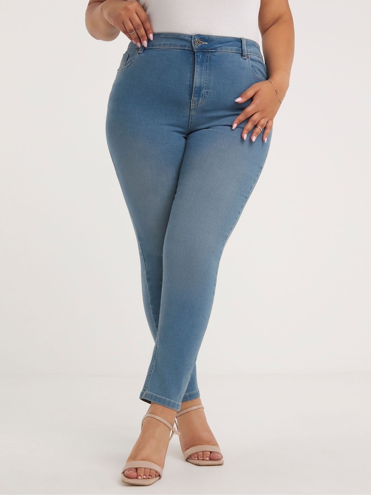 Simply Be Blue Lexi High Waisted Super Stretch Slim Leg Jeans - Image 1 of 3