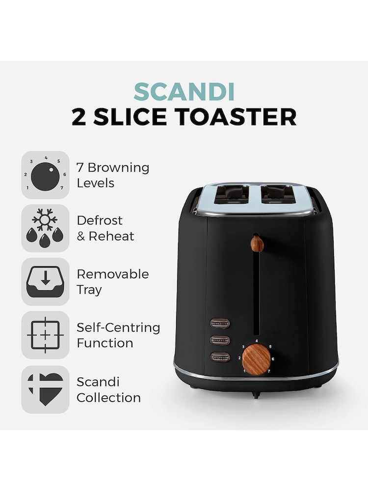 Tower Black Scandi 2 Slice Toaster 800W - Image 2 of 8