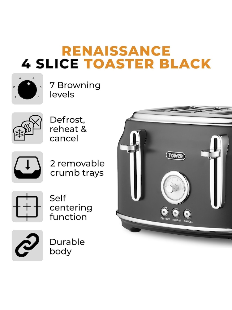 Tower Black Renaissance 4 Slice Toaster - Image 2 of 8
