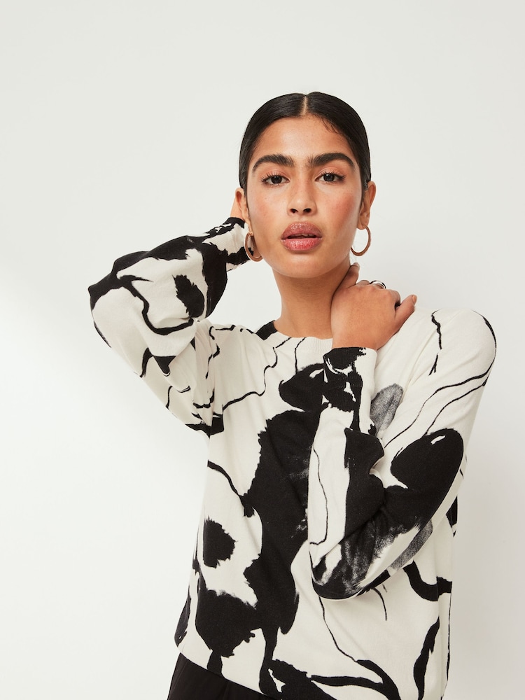 Monochrome Printed Round Neck Jumper - Image 1 of 5