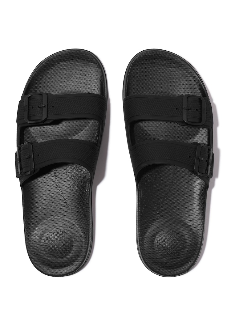 Svart - FitFlop iQushion Herra tveggja stanga sylgja Svart rennibrautir - Image 3 of 4
