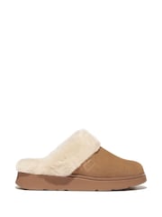 FitFlop Gen-FF Shearling-Collar Suede Brown Slippers - Image 1 of 4