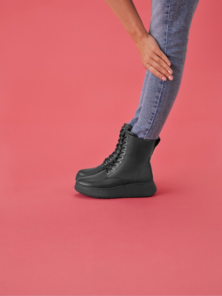 Fitflop F-Mode Leather Lace Up Flatform Ankle Boots - Image 2 of 5