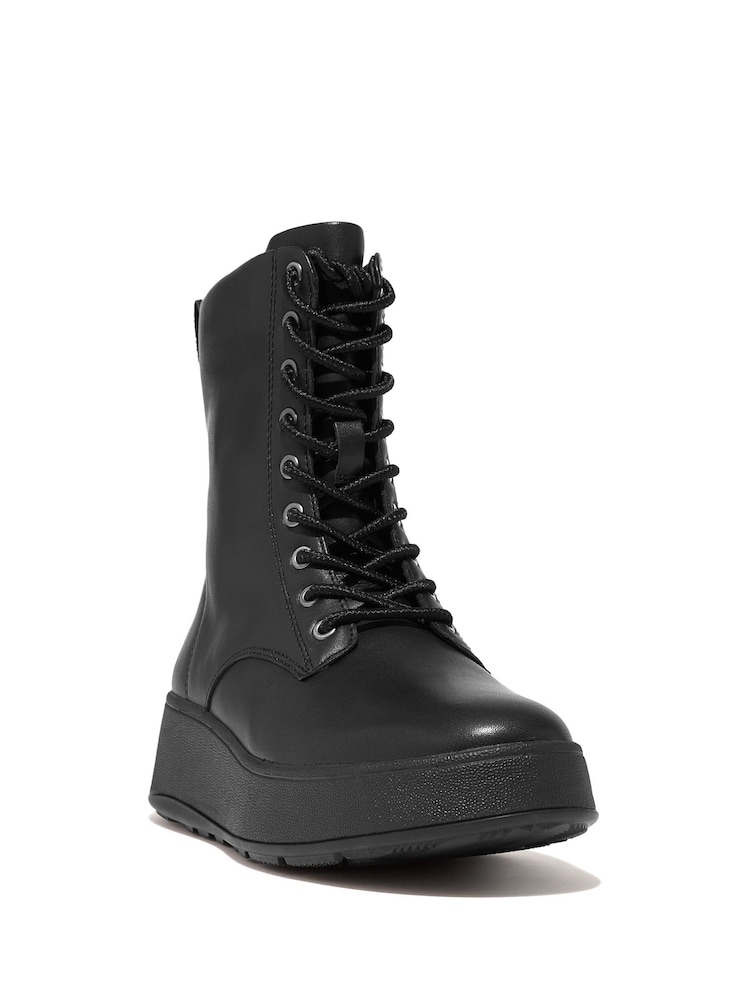 Negru - FitFlop F-Mode Leather Cu șireturi Sandale deschise la spate Ankle Cizme - Image 3 of 5