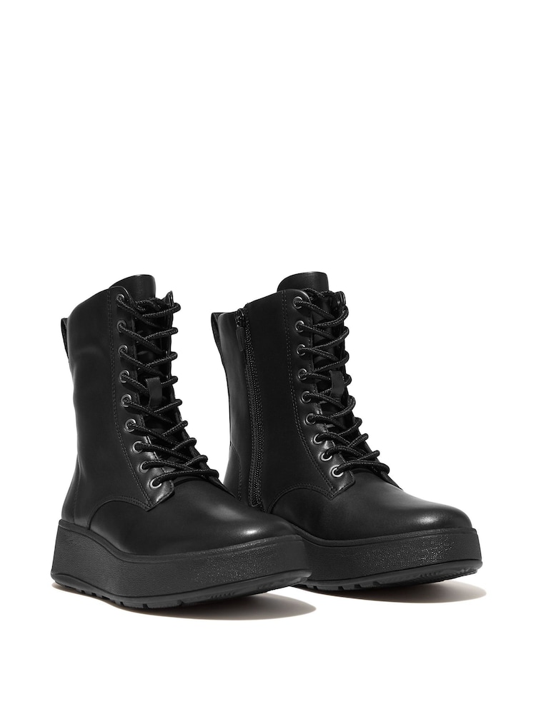 Negru - FitFlop F-Mode Leather Cu șireturi Sandale deschise la spate Ankle Cizme - Image 4 of 5