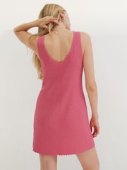 Oliver Bonas Pink Sparkle Scalloped Knitted Mini Dress - Image 2 of 8