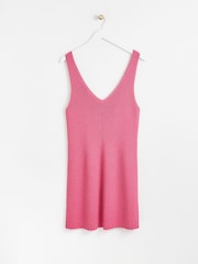 Oliver Bonas Pink Sparkle Scalloped Knitted Mini Dress - Image 4 of 8