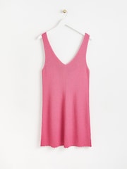 Oliver Bonas Pink Sparkle Scalloped Knitted Mini Dress - Image 5 of 8