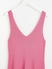 Oliver Bonas Pink Sparkle Scalloped Knitted Mini Dress - Image 6 of 8