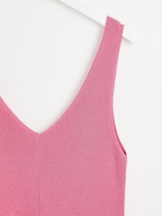 Oliver Bonas Pink Sparkle Scalloped Knitted Mini Dress - Image 7 of 8