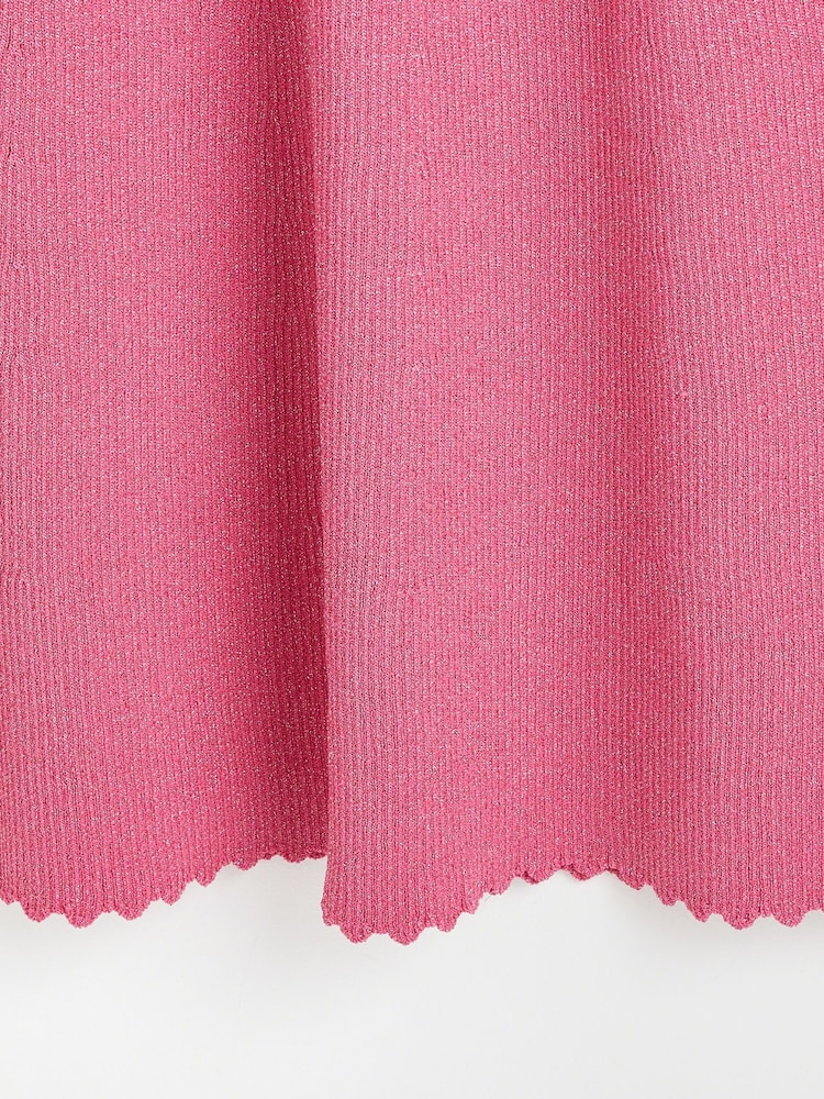 Oliver Bonas Pink Sparkle Scalloped Knitted Mini Dress - Image 8 of 8