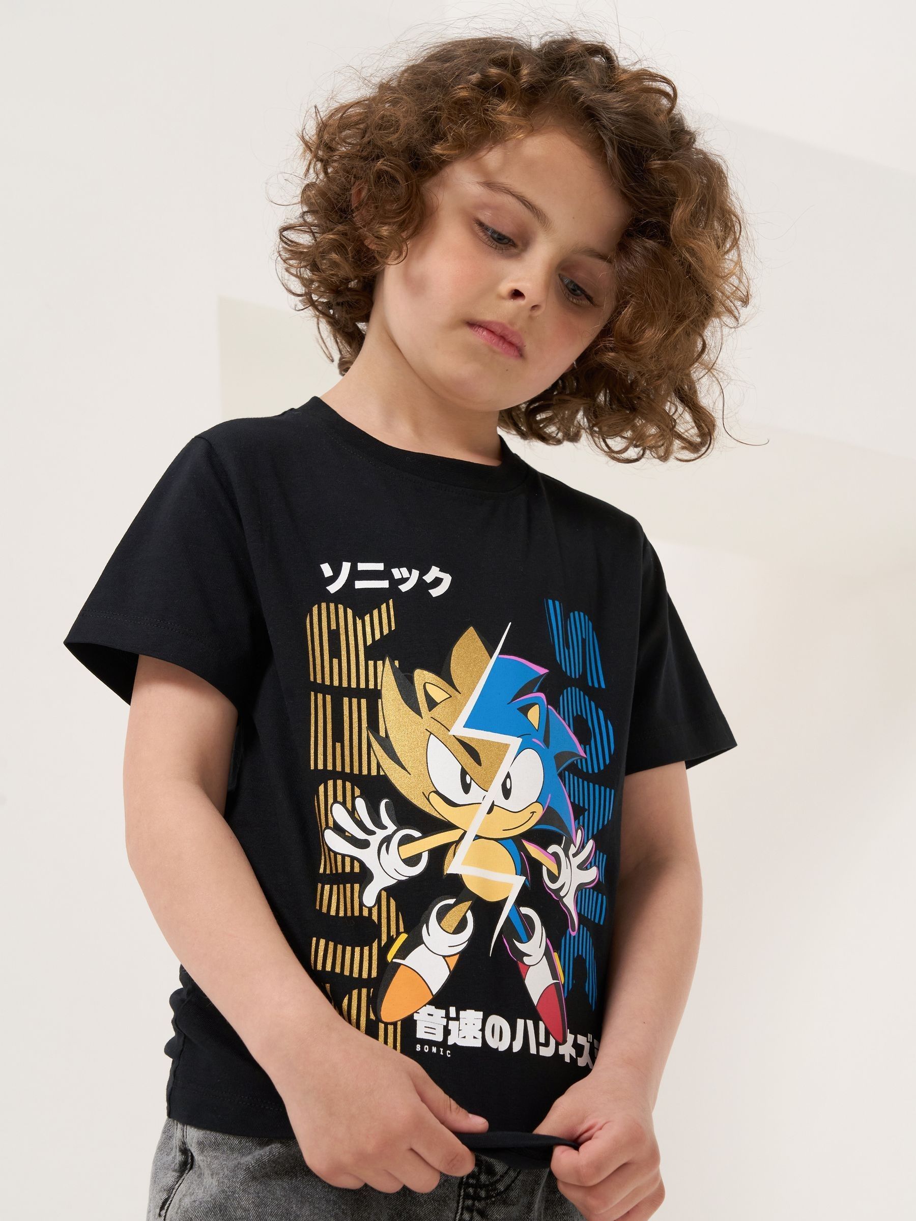 Sonic The Hedgehog Puff Ink Kids T-Shirt - Officially Licensed 3D Design, Black, 100% Cotton
