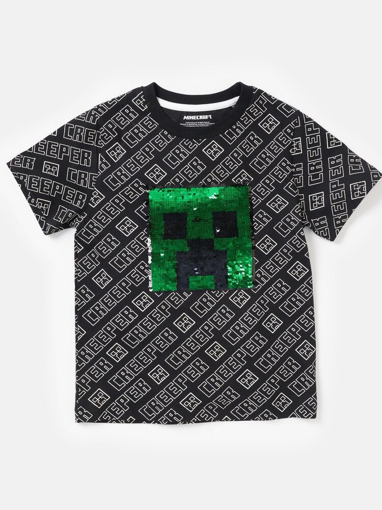 Angel & Rocket Black Minecraft Sequin T-Shirt - Image 1 of 8