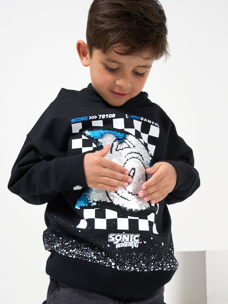 Angel & Rocket Black/Blue Sonic Print Hoodie - Image 2 of 5 Angel & Rocket Black/Blue Sonic Print Hoodie - Image 2 of 5