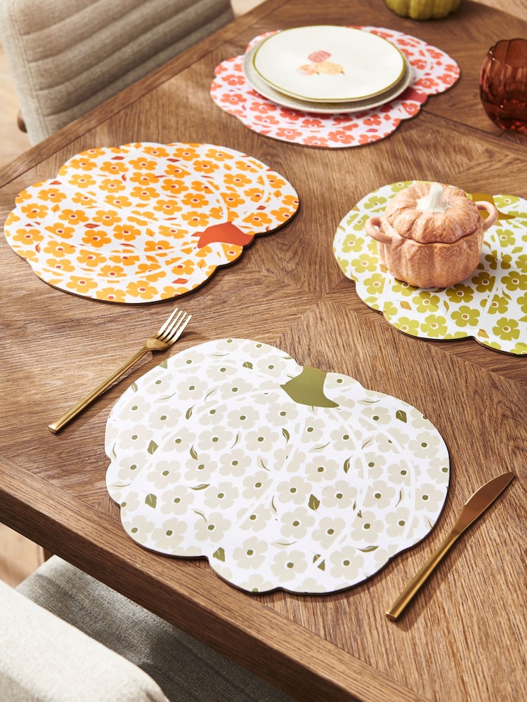 Set of 4 Orange Pumpkin Corkback Placemats - Image 1 of 4