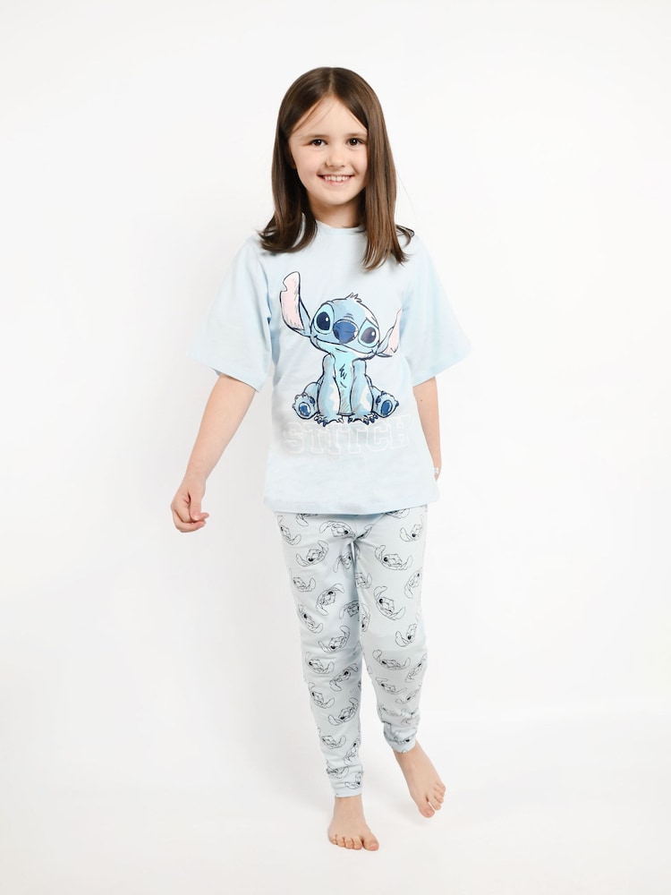Brand Threads Blue Disney Lilo and Stitch Girls 100% Cotton Pyjama Set - Image 1 of 5