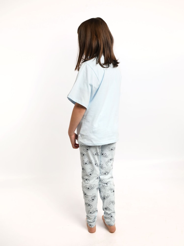 Brand Threads Blue Disney Lilo and Stitch Girls 100% Cotton Pyjama Set - Image 2 of 5