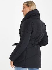 Quiz Black Padded Tie Waist Jacket - Image 2 of 4
