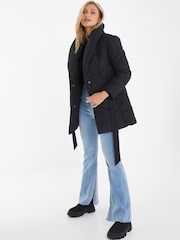 Quiz Black Padded Tie Waist Jacket - Image 3 of 4