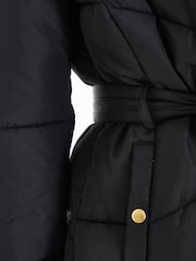 Quiz Black Padded Tie Waist Jacket - Image 4 of 4