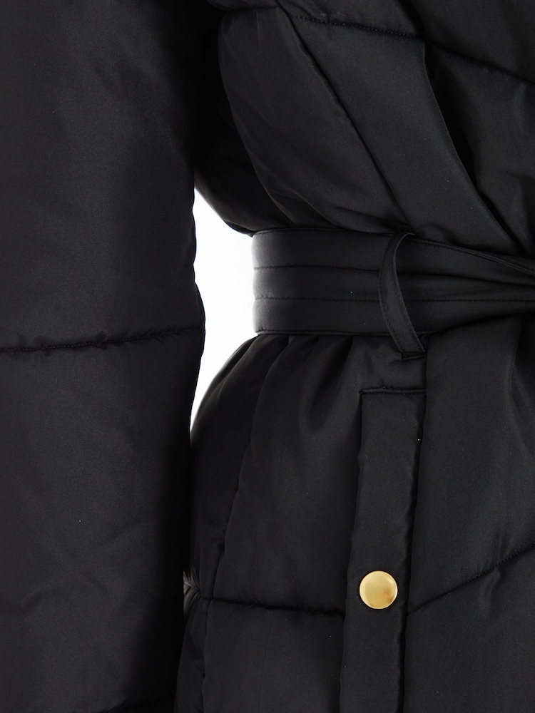 Quiz Black Padded Tie Waist Jacket - Image 4 of 4