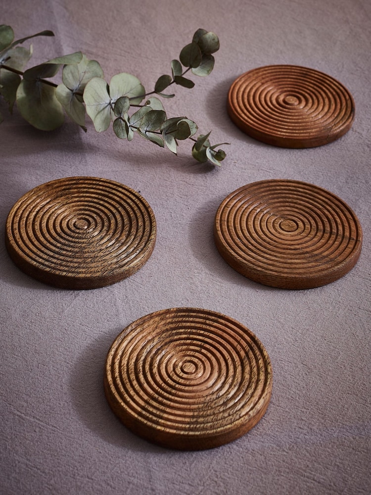 Set of 4 Natural Bronx Etched Wooden Coasters - Image 2 of 6