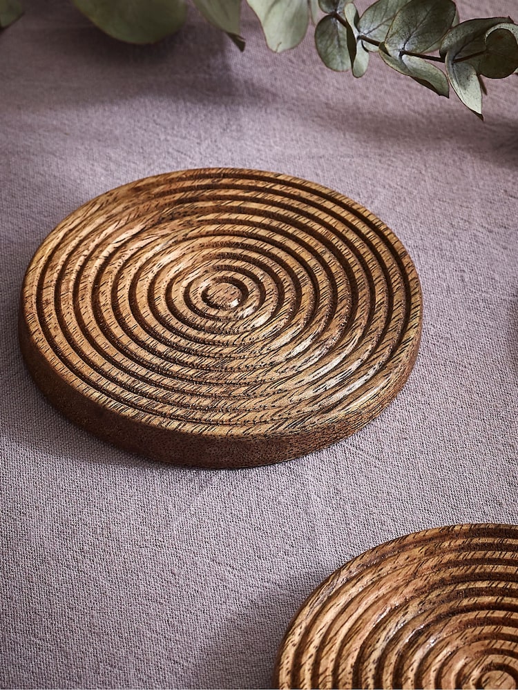 Set of 4 Natural Bronx Etched Wooden Coasters - Image 3 of 6