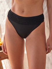 Black Shirred High Leg Bikini Bottoms - Image 1 of 5