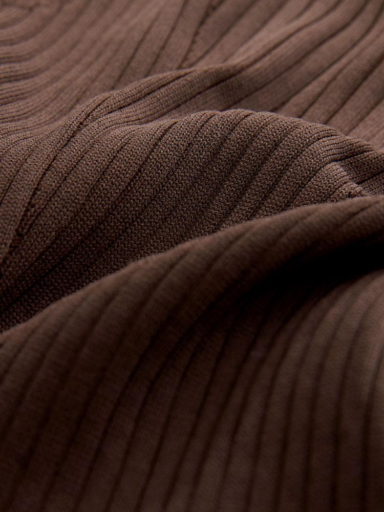 Chocolate Brown 2-In-1 High Neck Faux Leather PU Mix Jumper Dress - Image 7 of 7