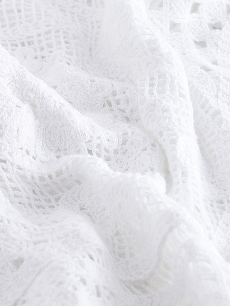 White 100% Cotton Short Sleeve Crochet Crew Neck T-Shirt - Image 6 of 6