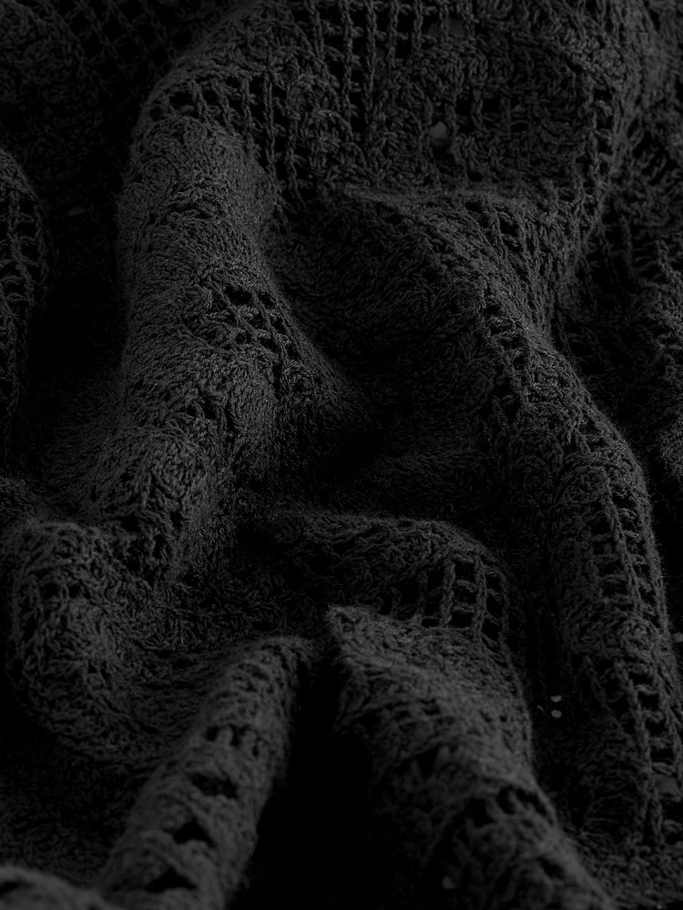 Black Short Sleeve Crochet 100% Cotton Crew Neck T-Shirt - Image 6 of 6