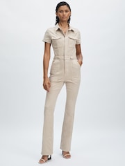 Good American Sand Good American Twill Utility Bootcut Jumpsuit - Image 1 of 6