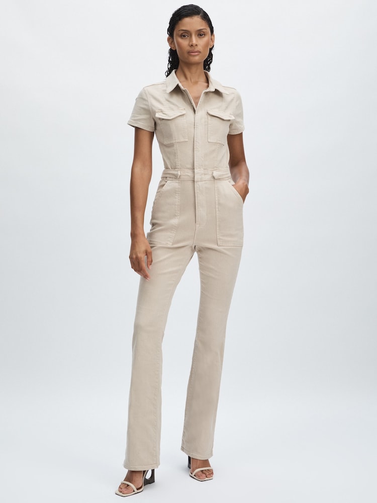 Good American Sand Good American Twill Utility Bootcut Jumpsuit - Image 1 of 6