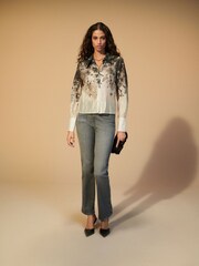 Monochrome Floral Placement Sheer Placement Print Long Sleeve Shirt - Image 2 of 7
