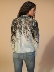 Monochrome Floral Placement Sheer Placement Print Long Sleeve Shirt - Image 4 of 7