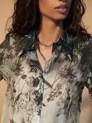 Monochrome Floral Placement Sheer Placement Print Long Sleeve Shirt - Image 5 of 7