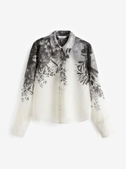 Monochrome Floral Placement Sheer Placement Print Long Sleeve Shirt - Image 6 of 7