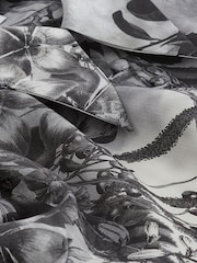 Monochrome Floral Placement Sheer Placement Print Long Sleeve Shirt - Image 7 of 7