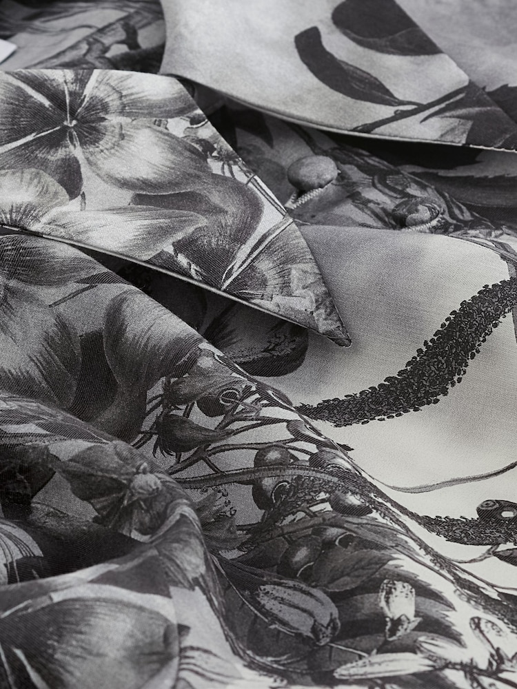 Monochrome Floral Placement Sheer Placement Print Long Sleeve Shirt - Image 7 of 7