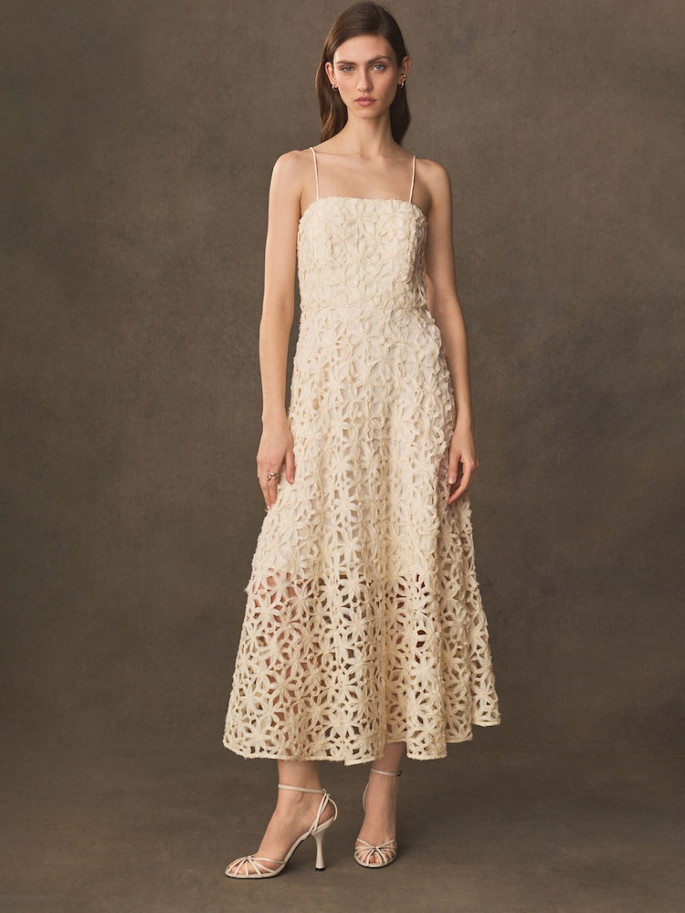 Cream Premium Floral Overlay Dress - Image 1 of 7