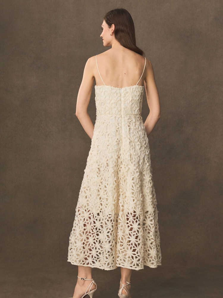 Cream Premium Floral Overlay Dress - Image 4 of 7