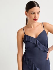 Marineblau - Trägerkleid aus Satin mit Rüschen - Bild 4 von 6